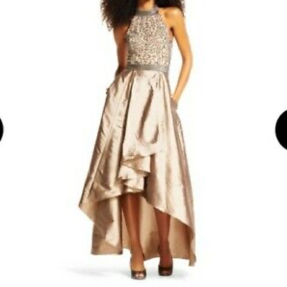 Beaded Halter Top with High Low Skirt Formal Dress - Picture 6 of 6